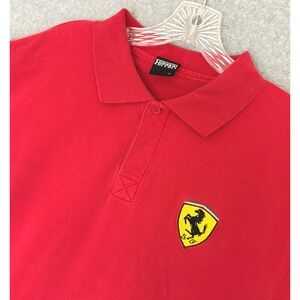Ferrari Polo Golf Shirt Mens Large Deep Red Scuderia Ferrari Knit Cotton Logo